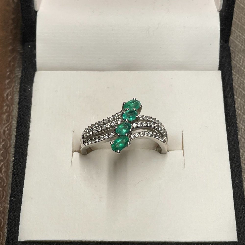 AAA Kagem Zambian Emerald, Zircon Bypass Ring 1.35 ctw